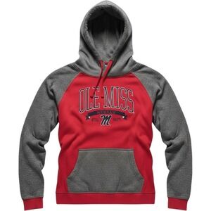 Champion‎ Elite Ole Miss Rebels Hoodie Size M Red Gray Polyester Fleece Pullover